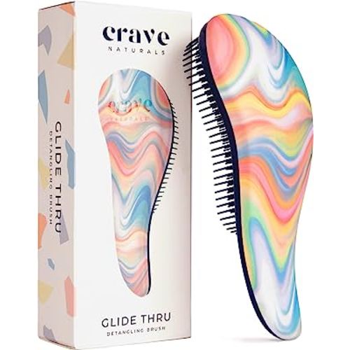 Crave Naturals Glide Thru Hair Brush - Detangler Brush for Curly, Straight, Wet or Dry Hair - Gentle Detangling Brushes for Adults, Kids, Toddlers - Hair Accessories for Women - 7.5x3" Soft Hazy Swirl