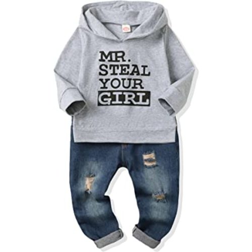 NZRVAWS Baby Boy Clothes Toddler Boy Outfit 2 3 4T 6 12 18 24 Month Fall Winter Hoodie Ripped Jeans Clothing