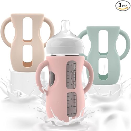 3PCS Philips Avent Glass Bottle Silicone Sleeves with Handles, Compatible with Philips Avent Glass Bottles 8 oz, Suitable for Avent Baby Bottles 8 oz, and Easy to Clean