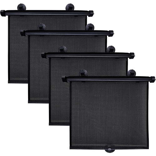 EcoNour Premium Car Window Shades (4 Pack) | Retractable Roller Sunshade for Kids & Baby | UV & Heat Protection | Privacy Blackout Curtain Shades | Easy Install Car Window Shade | 15" x 17"