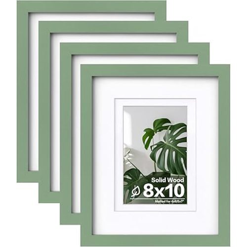 Egofine 8x10 Picture Frames 4PCS, Made of Solid Wood Display 4x6 and 5x7 with Mat Covered by Plexiglass, for Table Top Display and Wall Mounting Photo frame, Green