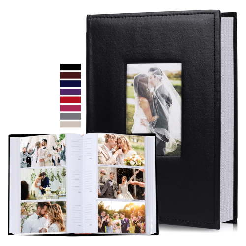 RECUTMS Photo Album 4x6 Holds 300 Photos Black Leather Wedding Family Gift
