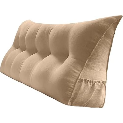 Peachwell Handmade Headboard Pillow-Queen Wedge Support Large Bolster Cushion Headboard Backrest Pillow with Removable Cover and Two Large Side Pockets (Champagne, Queen: 59 x 8 x 20 inches)