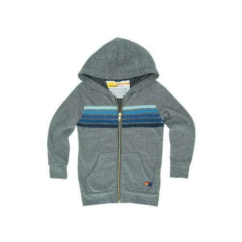 KID'S 5 STRIPE HOODIE - HEATHER GREY // BLUE STRIPES