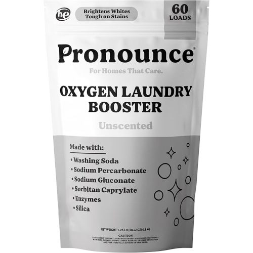 Pronounce Oxygen Laundry Booster with Enzymes - Brightens White & Tough on Stains, Fights Odor. Stain Remover, Cleaner Ingredients, Fragrance Free - Ultra Concentrated, HE - 60 Loads (Unscented)