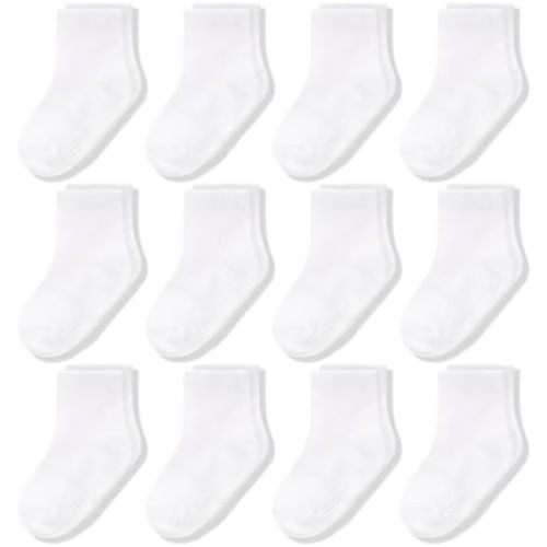 SkiBeaut Toddlers Girls Crew Socks Anti Skid Slip Gripper Kid Socks Mid Calf Socks with Grips for 1-10 Years Girl 12 Pairs