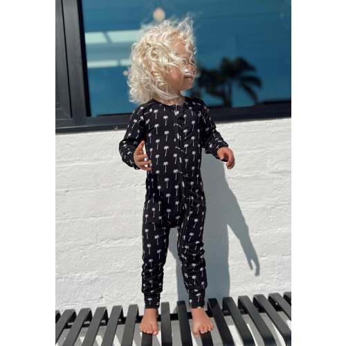 Double Zipper - Black Palm Tree Romper – Bali Beach Co.