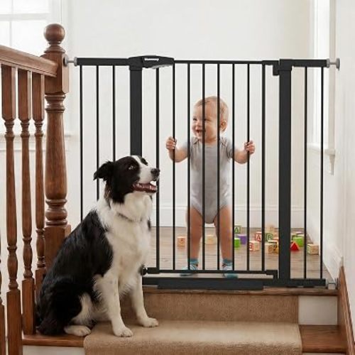 Mumeasy 36" Extra Tall Dog Gate, 29.7-46" Baby Gate for Stairs & Doorways