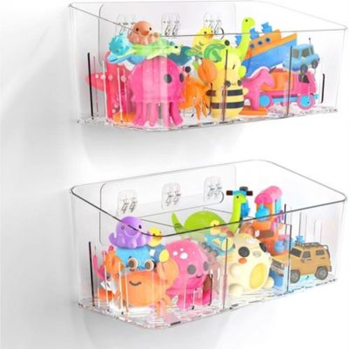 Etokfoks 2 Pack Large Bath Toy Storage Organizer 11.7 x 5.5 x 4.72 Inch Quick Dry 3 Compartment Basket for Baby Kids Bathroom