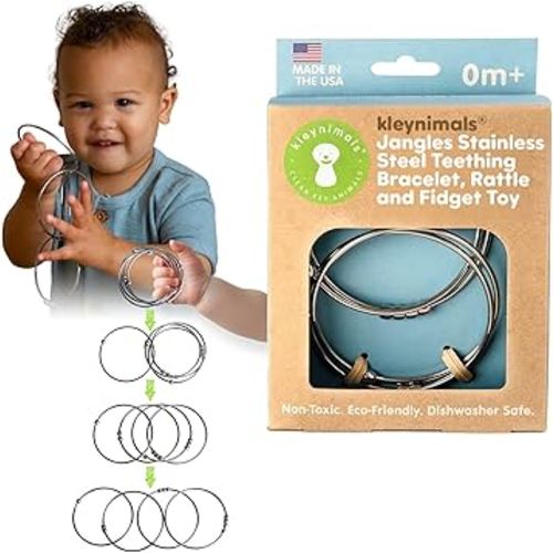 Jangles - Made in USA Stainless Steel Baby Rattle, Teether, Teething Bracelet & Fidget Toy – Heirloom Quality, Safe, Non-Toxic, BPA-Free – Ideal for Teething, Sensory Play & Early Development