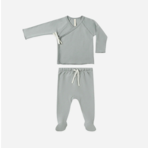 Wrap Top + Footed Pant Set || Steel Blue – Quincy Mae