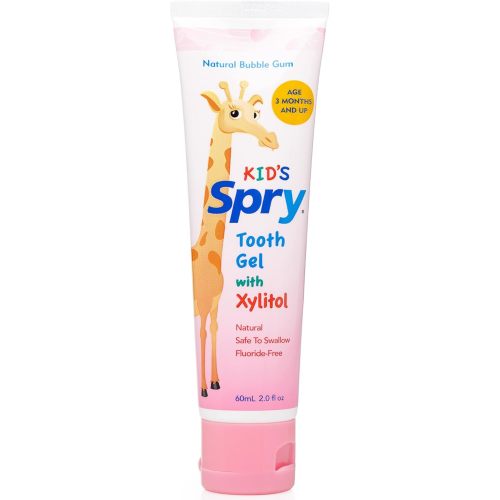 Spry Natural Xylitol Toothpaste for Baby, Toddler and Kids Age 3 Months and Up - Fluoride Free Tooth Gel, Tasty, Support Development of Emerging Teeth, Bubble Gum 2 Fl Oz (Pack of 1)