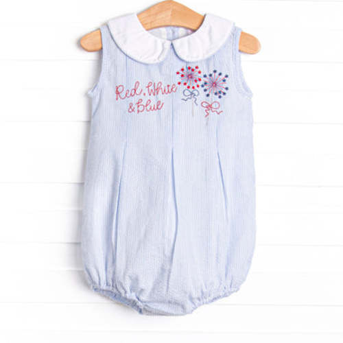 Light Up the Night Embroidered Bubble, Blue Seersucker – Stitchy Fish