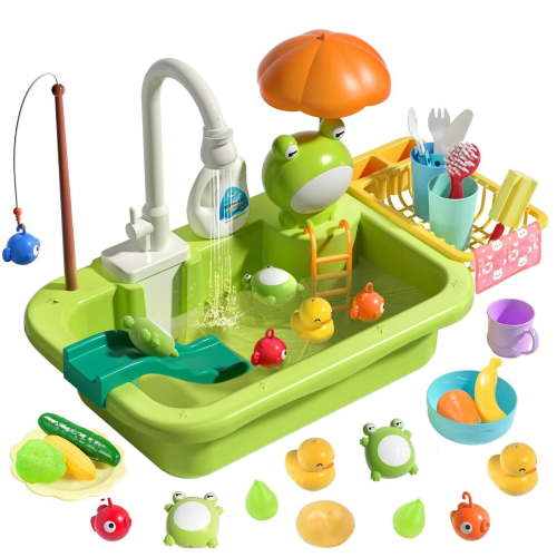Drify Play Sink with Running Water Pool Floating Fishing Toys Kitchen Sink Toys with Electric Faucet for Kids Role Play Dishwasher Toy