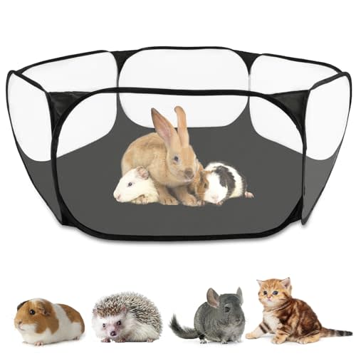 Rypet Guinea Pig Playpen - Breathable & Transparent Pet Playpen Pop Open Outdoor/Indoor Exercise Fence, Portable Yard Fence for Guinea Pig, Rabbits, Hamster, Chinchillas and Hedgehogs（Black）