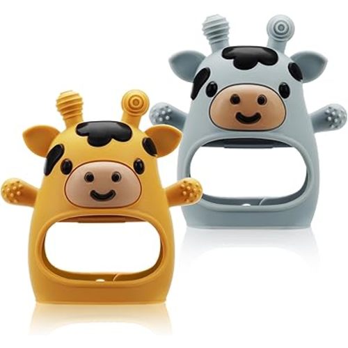 2 Pack Baby Teething Toys for 3-6 6-12 Months, Food Grade Silicone Infant Teether Mitten, Baby Essentials Teething Relief, Newborn Essentials Chew Toys for Sucking Needs