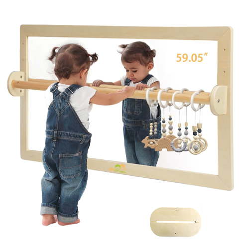 JHNIFTYNEST Infant Coordination Mirror Montessori Safety Pull up Bar Baby MirrorAcrylic Non-Glass Early Learning to Walk Mirror Upgrade Dual-Use with Base for Lengthened Version Hanging Toys 59.05”