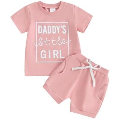 Toddler Baby Girl Clothes Short Sleeve Letter Print T Shirt Tops and Stretch Shorts Newborn Girl Summer Outfit