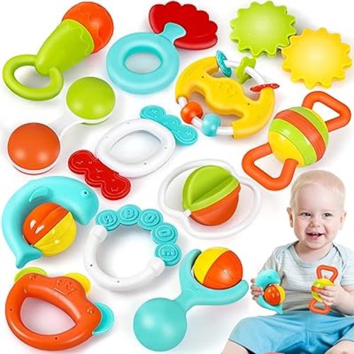 JEMSHE Baby Toys for 0-3-6-8-12 Months Infant Rattles Teething Set-12pcs Colorful Newborn Early Educational Sensory Toys-Enlightenment Toys for Infant Baby Boy Girl