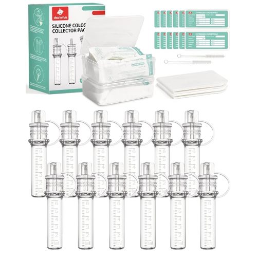 dearlomum Colostrum Collector Kit 6ml/12pcs,Reusable Breast Milk Collector with Storage Case and Cotton Wipe,Portable Colostrum Container BPA Free