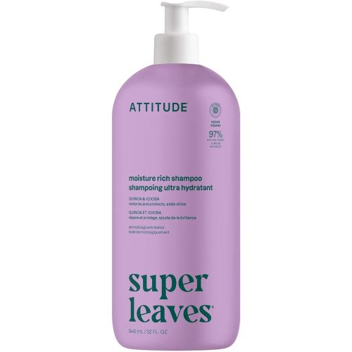 ATTITUDE Moisture Rich Hair Shampoo, EWG Verified, For Dry and Damaged Hair, Naturally Derived Ingredients, Vegan and Plant Based, Quinoa and Jojoba, 32 Fl Oz