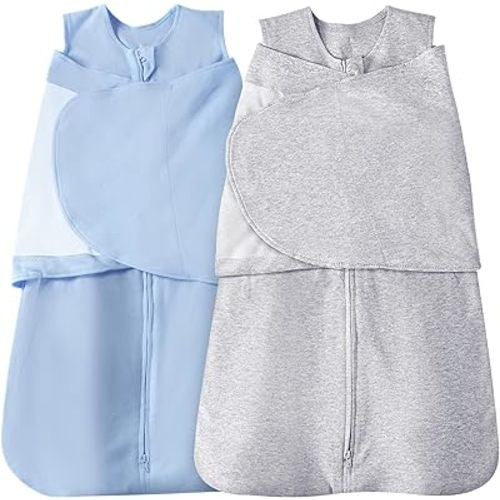 Baby Sleep sack Swaddle,Swaddles 3-6 Months,3-Way Adjustable Wearable Transition Blanket 100% Organic Cotton 2-Piece,12-18 lbs,1.0 TOG(Blue&Grey)