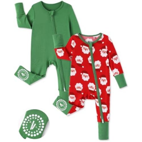 PATPAT Bamboo Viscose Baby Footie 2-Pack with Anti-Slip Grips, NB-2T