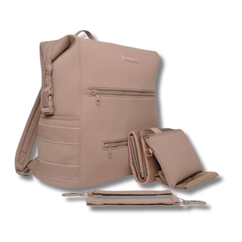 BUNSO Baby Neoprene Diaper Bag, Minimalist Backpack Diaper Bag with Pouch, Changing Pad, and Stroller Straps, Water Resistant and Lightweight Baby Girl Diaper Bag, Diaper Bag Backpack, Mauve