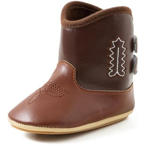 Jastore Leather Western Boots Cowboy Bootie Soft Sole Non-Slip Crib Shoes for Baby Infant Toddler