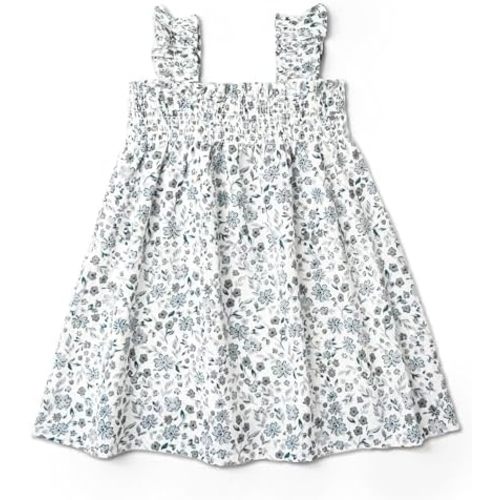 MakeMake Organics GOTS Certified Organic Cotton Baby Toddler Little Girl Smocked Sundress with Bloomer