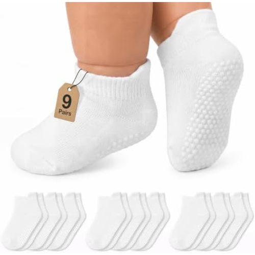 Infinno Baby Non Slip Ankle Socks 9 Pairs - Toddler Socks with Grips for Kids, Infants Boys and Girls 6-24 Months, 1T-7T