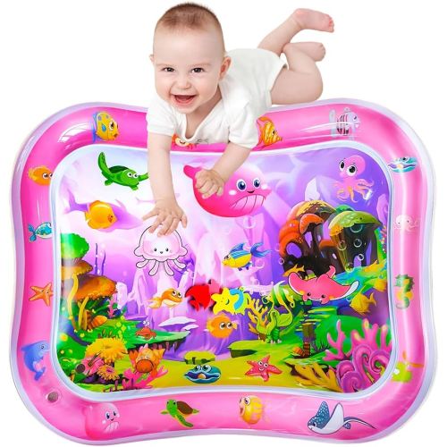 ZHUYNXIR Extra Big Infant Toys, Tummy time mats,Tummy time Toys, Baby Pink Water Play mat, Fun Early Development Activity Play Center for Newborn, Pink 39.5x31.5 in.
