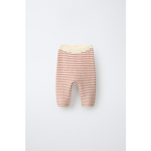 STRIPED KNIT PANTS - Ecru / Red | ZARA United States