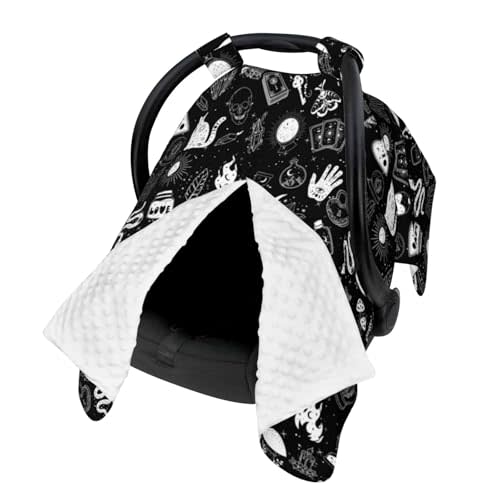 Goth Carseat Covers Baby, Gothic Winter Carseat Cover for Baby, Minky Baby Car Seat Cover for Boy & Girl, Peekaboo Opening Car Seat Canopy for Newborn, Multi Use Mom Nursing Cover, Gothic