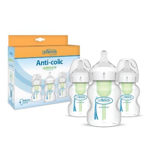 Dr. Brown's 5oz Anti-Colic Options+ Wide-Neck Baby Bottle with Level 1 Slow Flow Nipple - 3pk - 0m+