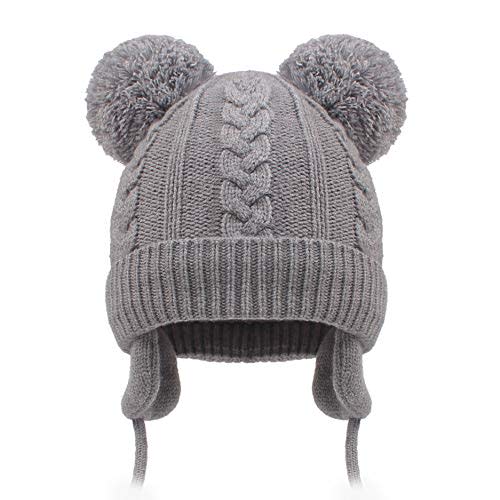 Duoyeree Toddler Winter Hat with Earflap Scarf Hood Thick Warm Kids Skull Cap for Baby Girls Boys