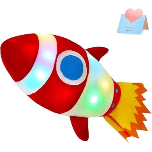 BSTAOFY Light up Red Rocket Plush Toys Stuffed LED Glow Soft Cozy Nightlight Kids Gifts for Toddlers on Birthday Valentines Christmas, 14.5’’