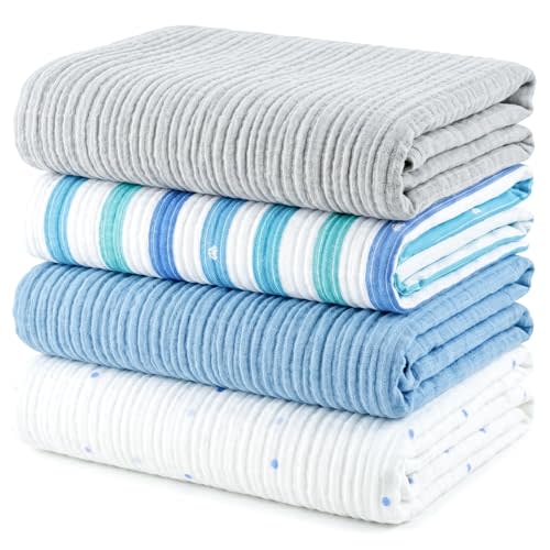 Muslin Swaddle Blankets for Newborns, 4 Pack Multipurpose 100% Organic Cotton, Ultra Soft Breathable Receiving Blanket 47 x 47 inches, Swaddle Wrap for Baby Boys & Girls