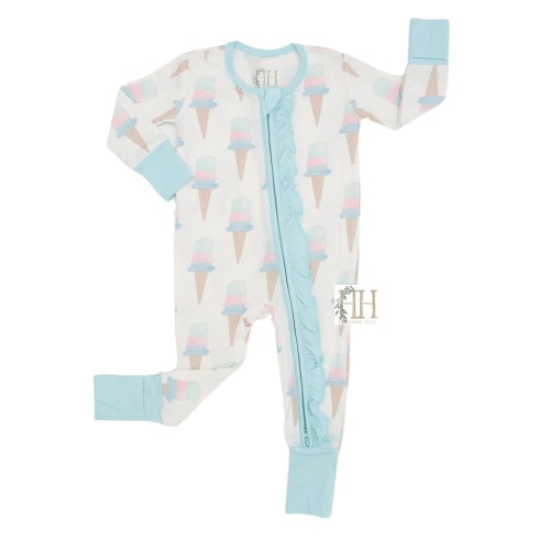 Girls Ice Cream Double Zipper Romper