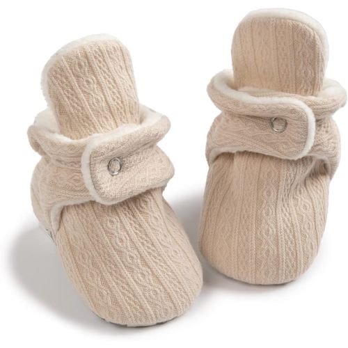 Sawimlgy Newborn Infant Baby Girl Boy Cotton Booties Stay On Sock Slippers Soft Bedroom Shoes Non-Skid Ankle Boots With Grippers Toddler Crib Warm Shoe First Walker Birthday Shower