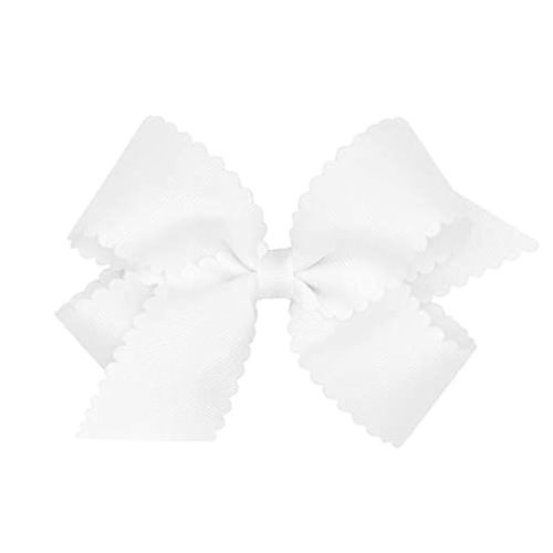Wee Ones Girls' Classic Grosgrain Hair Bow with Scalloped Edges and Plain Wrap Center on a WeeStay Hair Clip, Mini, White