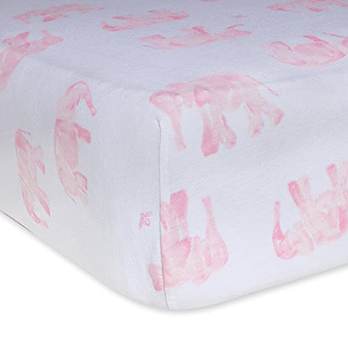 Burt's Bees Baby Fitted Crib Sheet, Boys & Unisex 100% Organic Cotton for Standard Crib & Toddler Mattresses, Blossom Elephants