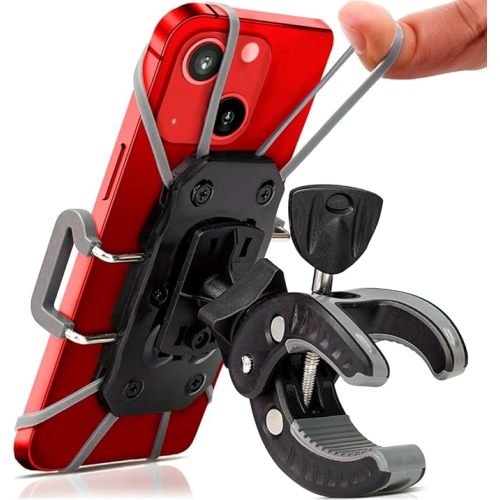 Bike & Motorcycle Phone Mount - For iPhone 16 (15, Xr, SE, Max/Plus), Galaxy S22 or any Cell Phone - Universal ATV, Mountain & Road Bicycle Handlebar Holder. +100 to Safeness & Comfort