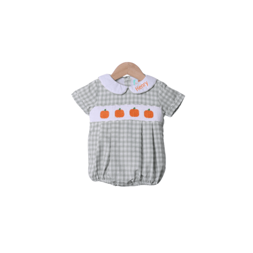 Smocked Pumpkin Sage Green Windowpane Pumpkin Bubble