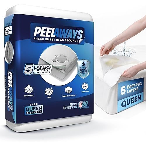 Peelaways Waterproof Disposable Bed Sheets – As Seen On Shark Tank | 5-Layer Absorbent Wellness Sheets for Elderly, Homecare, Hospital Use and Travel