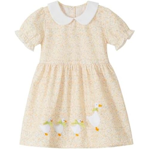 FreeLu Girls Cartoon Appliques Dress Cotton Summer Short Sleeve Dresses Casual Jersey Skirt