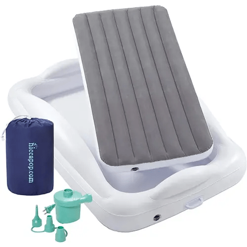 hiccapop Inflatable Toddler Travel Bed with Safety Bumpers [4-Sided] | Portable Toddler Bed for Kids | Toddler Air Mattress | Kids Air Mattress - Grey