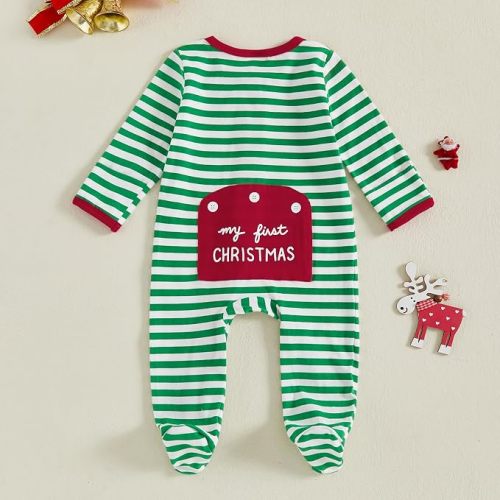 My First Christmas Baby Girl Boy Outfit Newborn Christmas Onesie Footed Romper Zipper Jumpsuit Infant Xmas Clothes