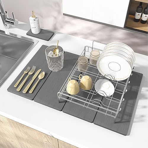 2PCS Stone Drying Mat for Kitchen Counter, Stone Dish Drying Mat - Diatomite Water Absorbing Drying Stone for Kitchen Counter Mat, Quick Dry Stone Mat Kitchen for Cups Dishes Bottles.