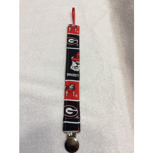 Pacifier Clip Georgia Bulldogs inspired, Fabric Pacifier Holder, Pacifier Clip, Baby Paci Clip, Binky Clip